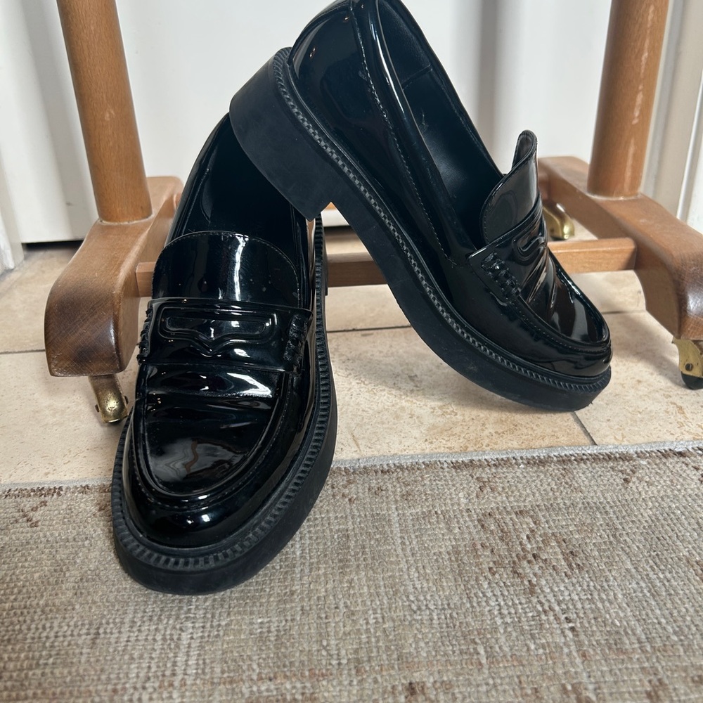 Zara Black Patent Leather Women's Penny Loafers - Picture 3 of 5
